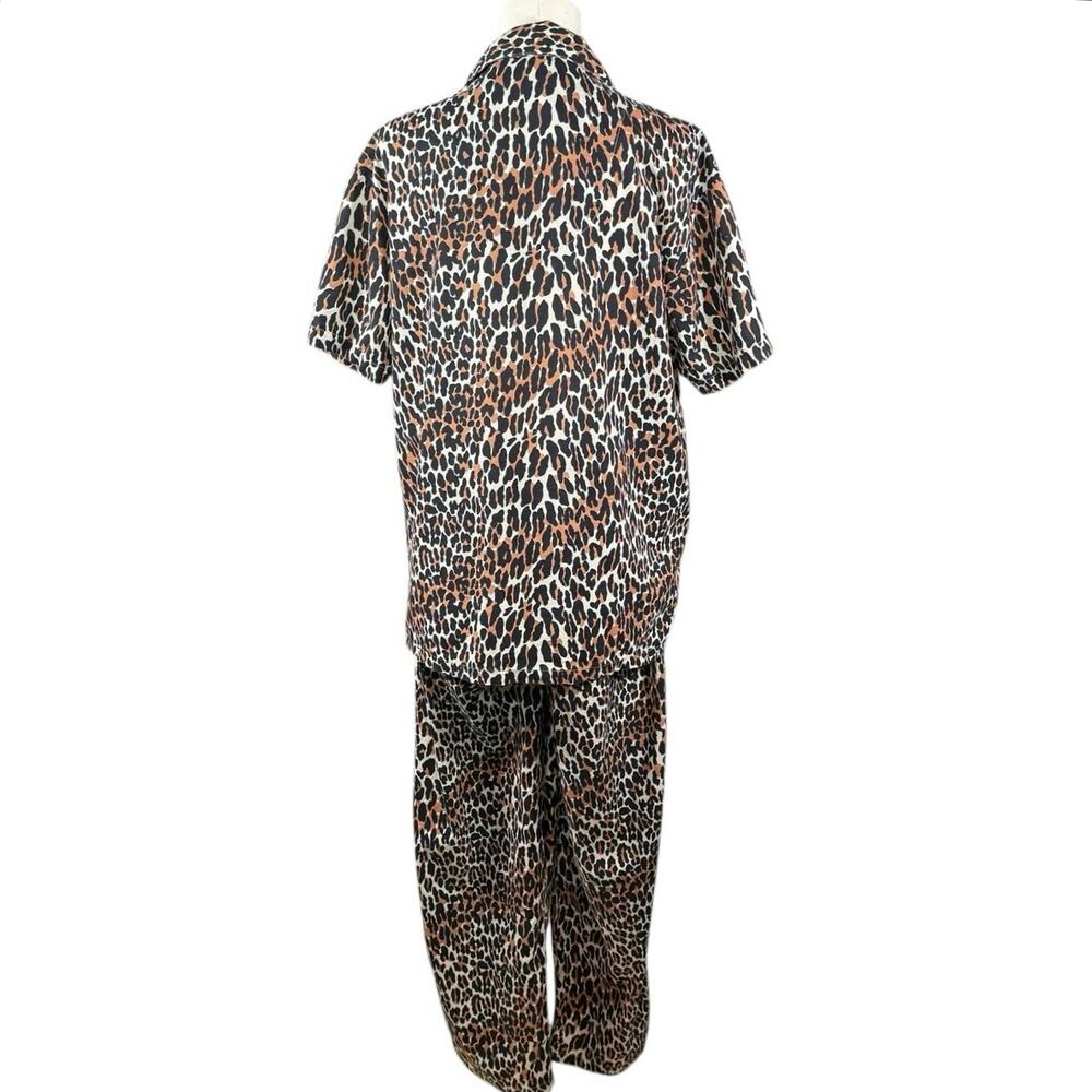 Allison Rhea 100% Cotton Pajama Set Leopard Print Button Top Pants Medium - Picture 3 of 13